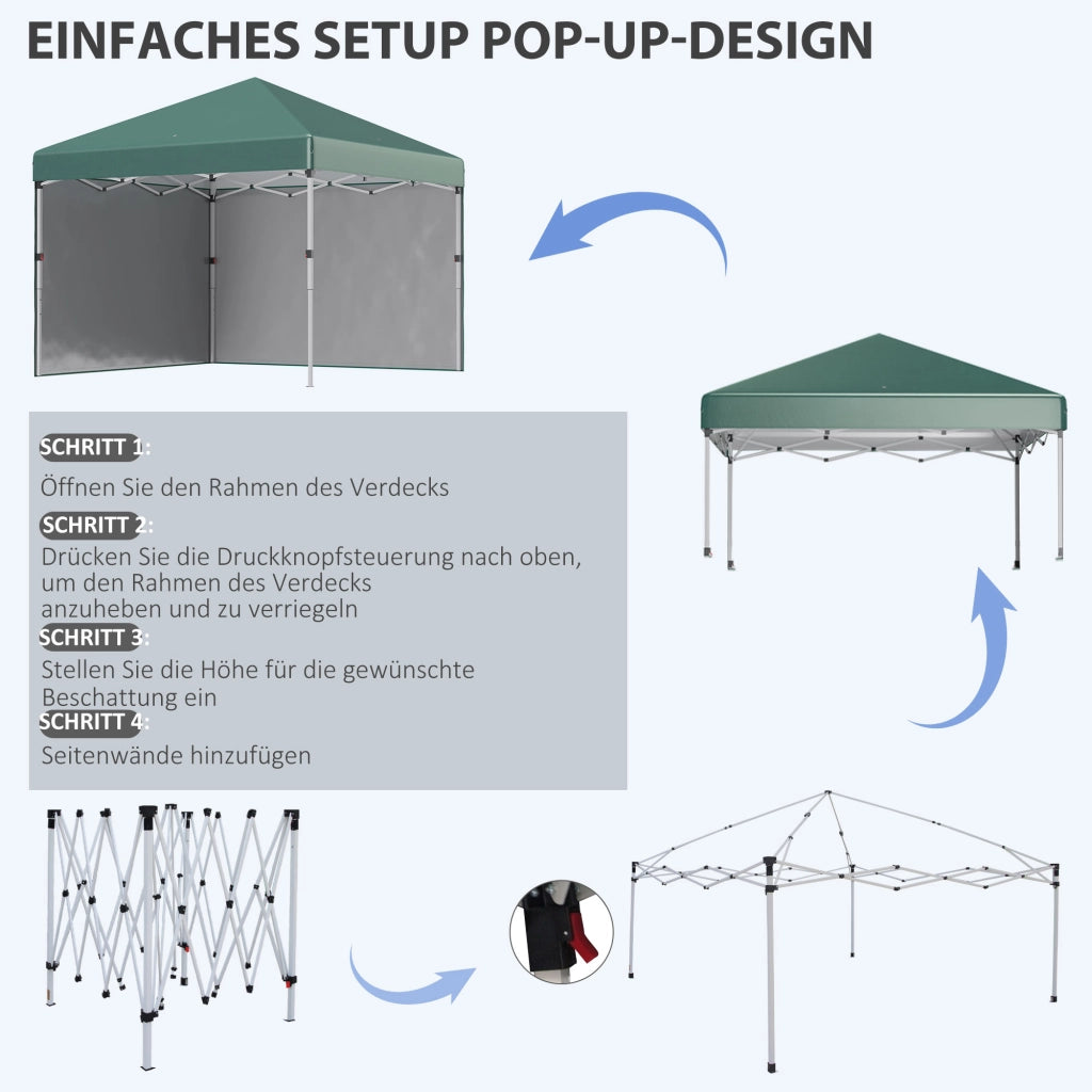 Gazebo pieghevole con 2 pareti ¨C zephmum ¨C verde 3x3m acciaio inox