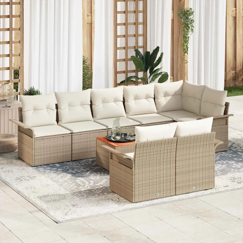 Set Divano da Giardino con cuscino 9 pcs Beige polyrattan 3347344