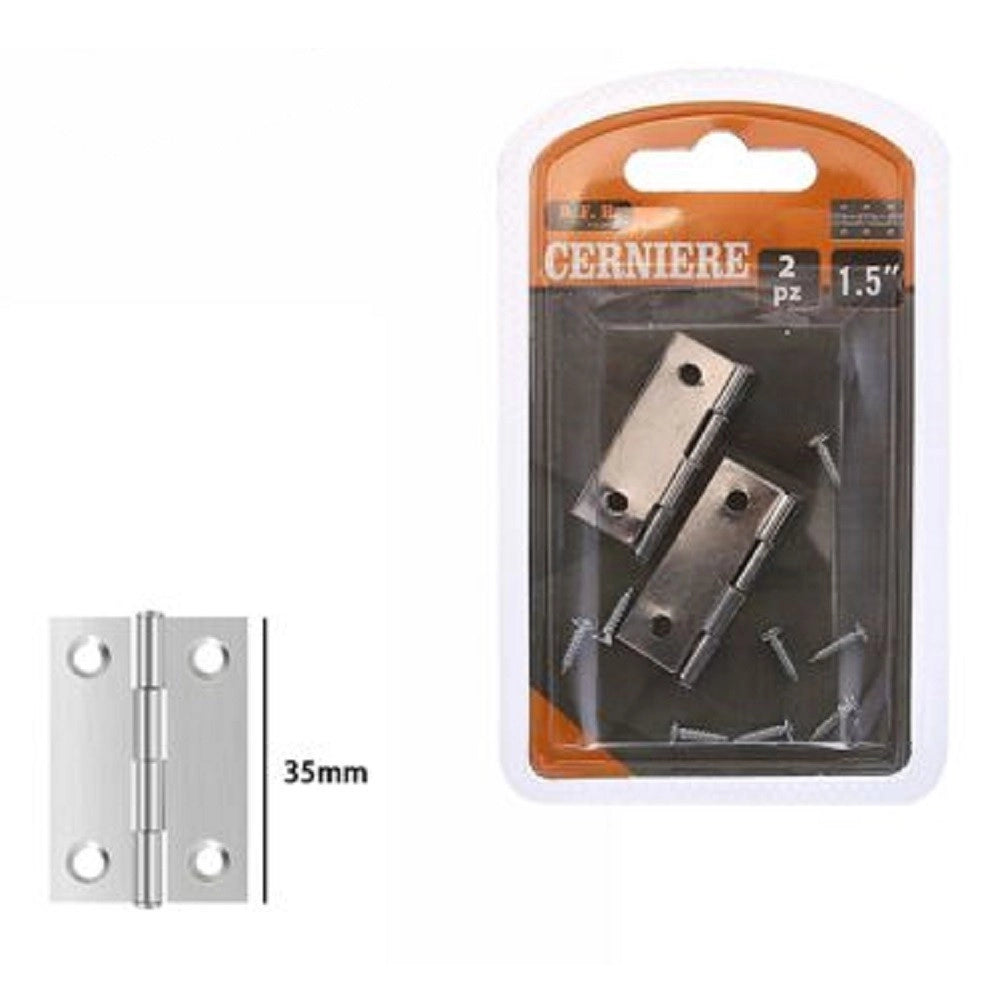 Trade Shop - Set 2 Pz Cerniere Per Porte Mobili Armadi Sportelli Ante 35 Mm Silver Viti 69031 -