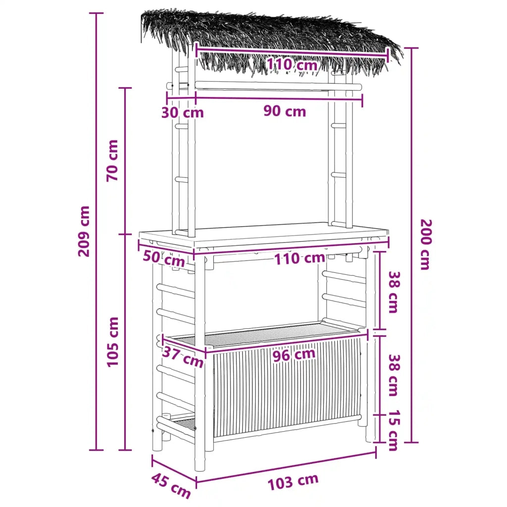 Tavolo da bar da esterno Naturale 110 x 50 x 209 cm Bambù