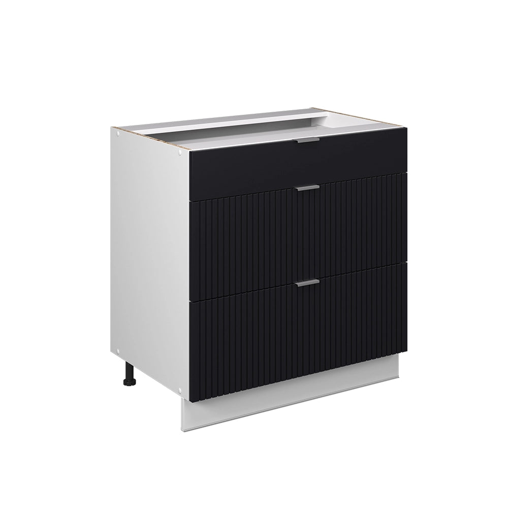 Vicco Mobiletto base per cucina Nero a righe 80 cm con 3 cassetti, senza piano di lavoro