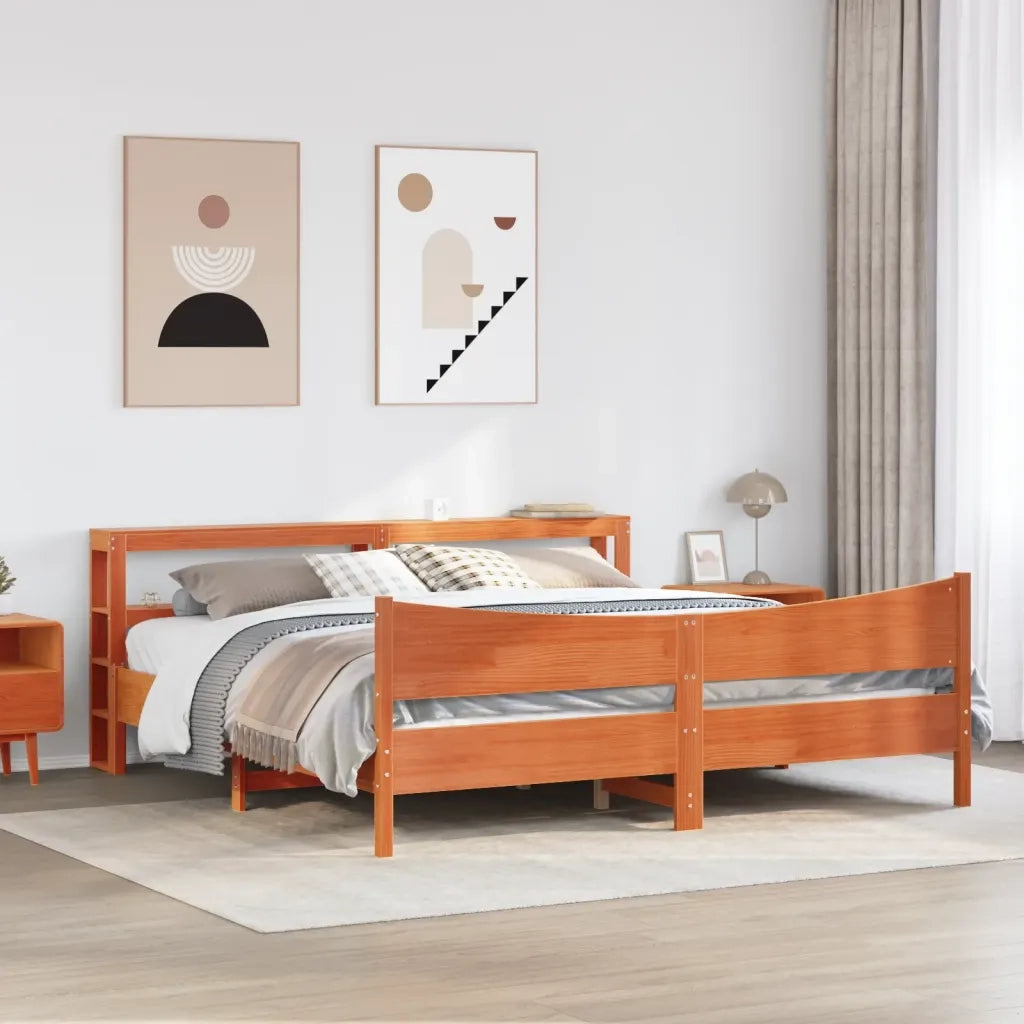 Giroletto con Testiera Marrone Cera 200x200 cm Massello Pino