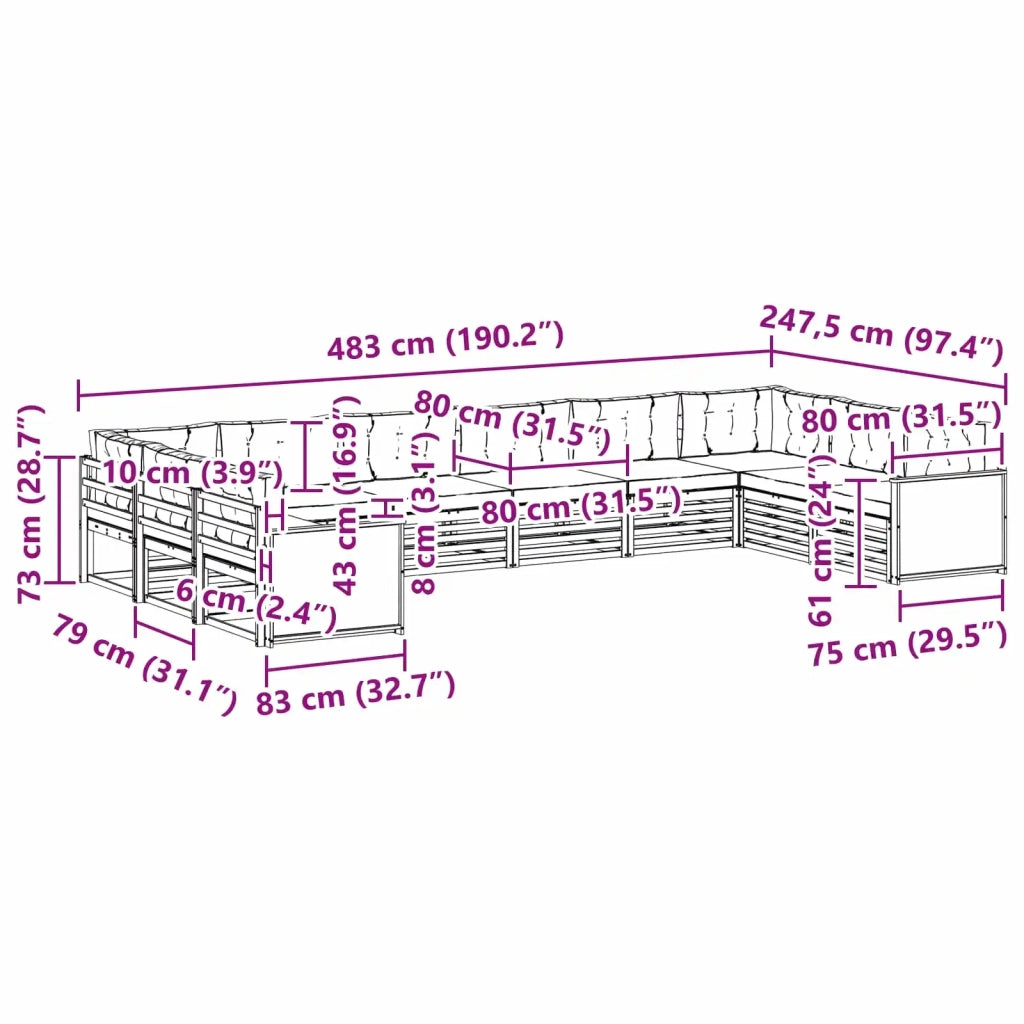 Set divani 10 pz Legno di Acacia Massello 3383901