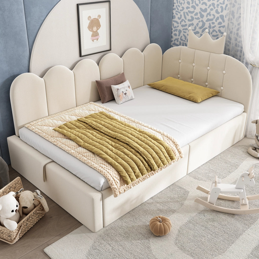 Daybed in velluto beige 90x200 forma L vano idraulico design a corona