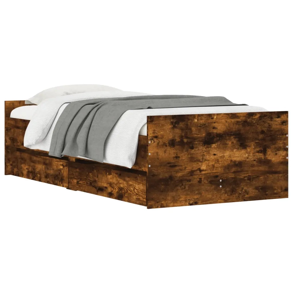 Giroletto con Cassetti-Struttura Letto con contenitore Rovere Fumo 100x200 cm 290119