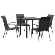 Set da Pranzo da Giardino 5 pz | Set Salotto da Giardino Nero in Acciaio e Textilene