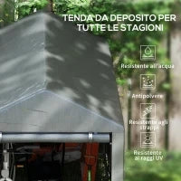 Capanno Attrezzi anti UV con Ingresso a Zip, in Acciaio Zincato e Tessuto PE,120x179x165 cm, Grigio Scuro