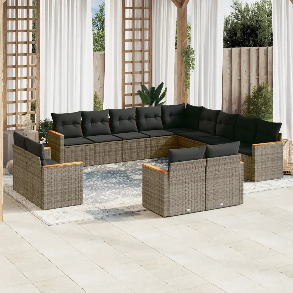 Set Divani da Giardino 13 pz con Cuscini Grigio in Polyrattan 3258931