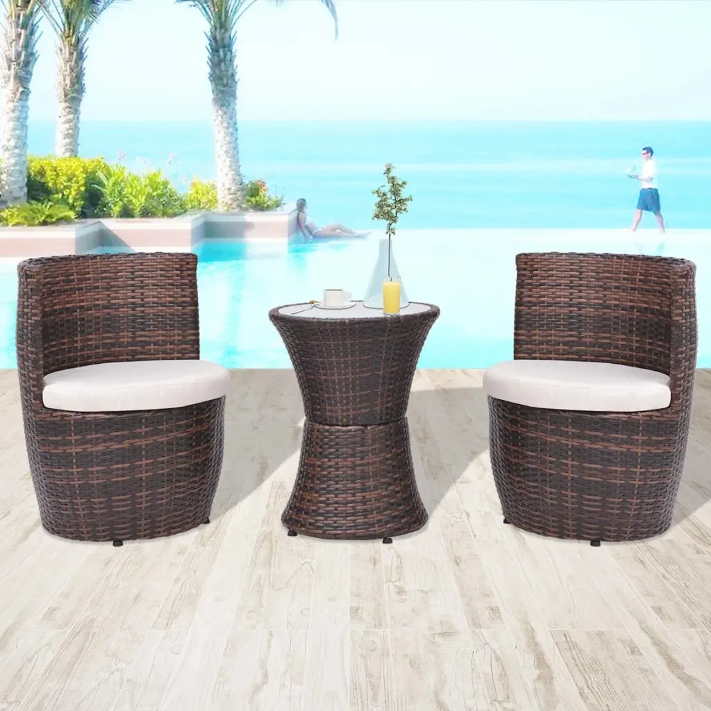 Set da Bistrot 3 pz con Cuscini in Polyrattan Marrone cod mxl 39923