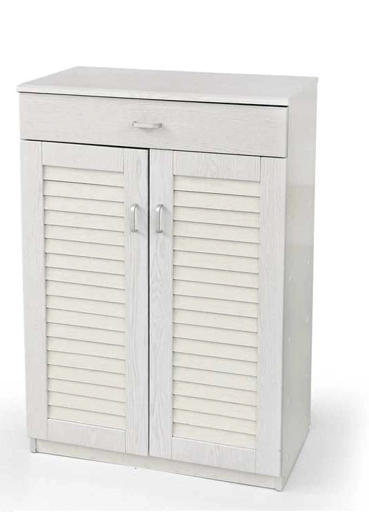 SCARPIERA CHIUSA STRUTTURA IN LEGNO TRUCIOLARE CON 5 RIPIANI BIANCO LEGNO, MANIGLIE CROMATE 68 X 32 X 100 CM