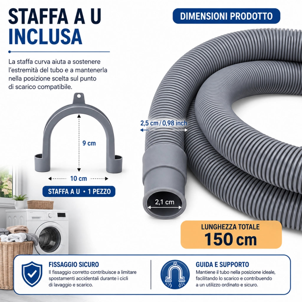Tubo Scarico Lavatrice 1,5 m 21/25 mm con Staffa a U 59053