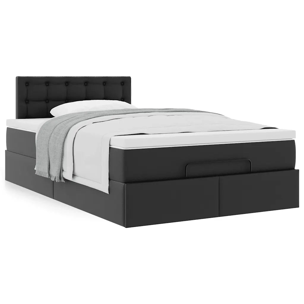 Struttura Letto Pouf con Materasso Nero 120x200 cm Similpelle 3311298