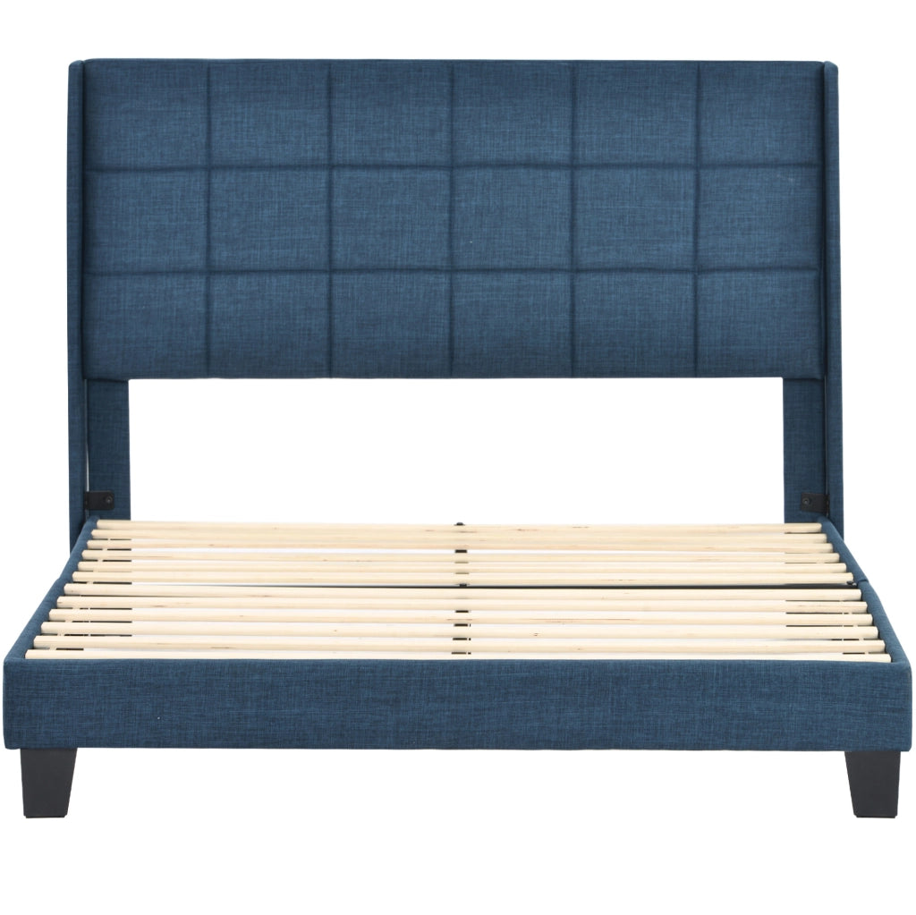 Letto matrimoniale imbottito ULEVR 140x200 cm con rete a doghe e materasso a molle, blu