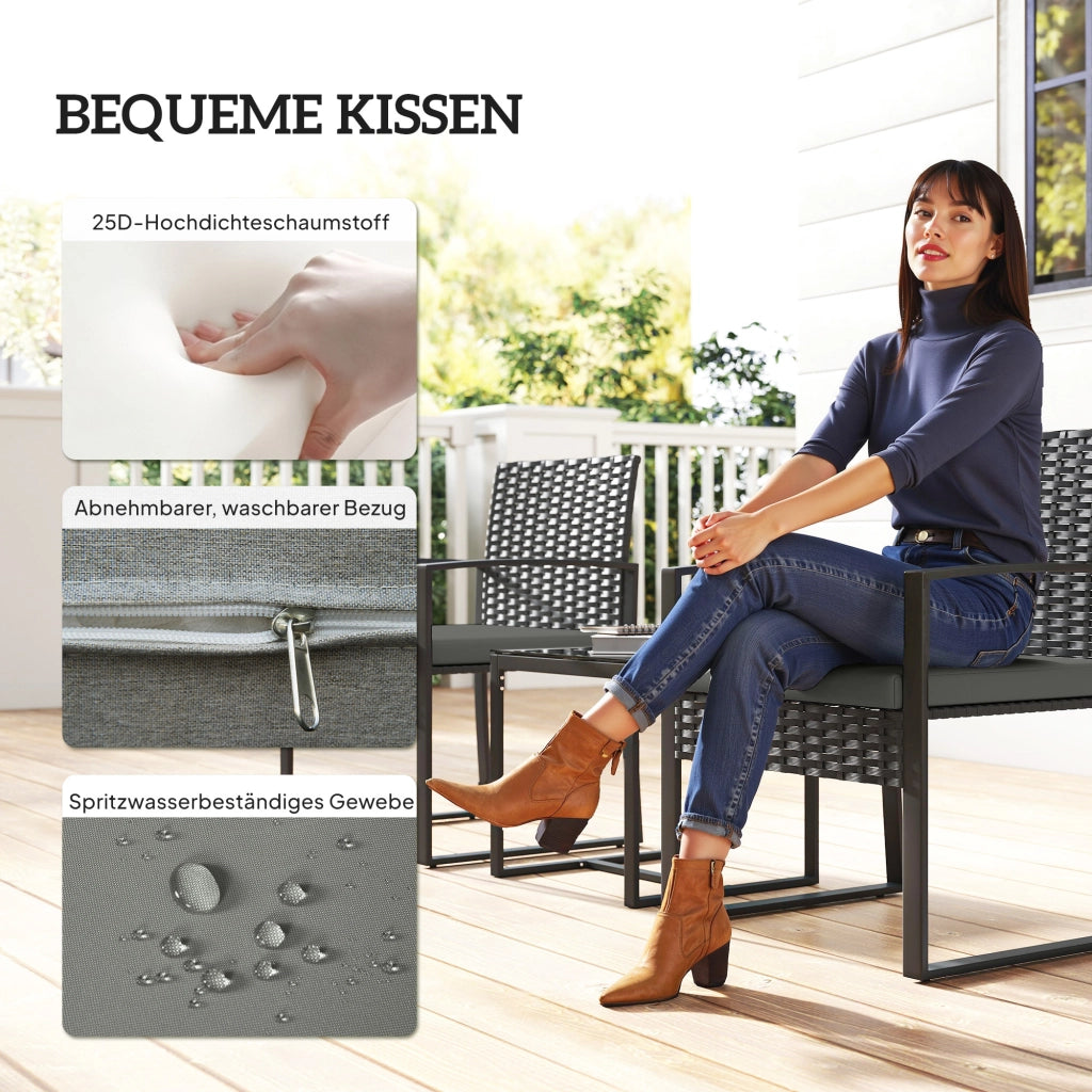 Set Bistrot 3 Pezzi Giardino ¨C Zephmum ¨C Polyrattan Grigio Scuro con Cuscini