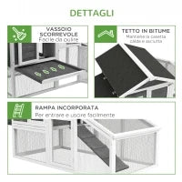 Gabbia per Galline o Anatre, Pollaio Prefabbricato in Legno con Tetto Impermeabile, 178x95x100 cm, Grigio