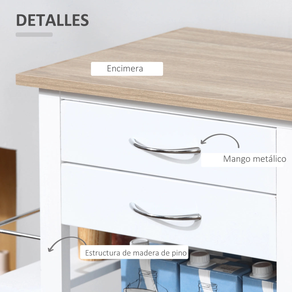 Carrello da cucina multifunzione con cassetti e cestini ¨C zephmum ¨C 92x37x82 cm bianco