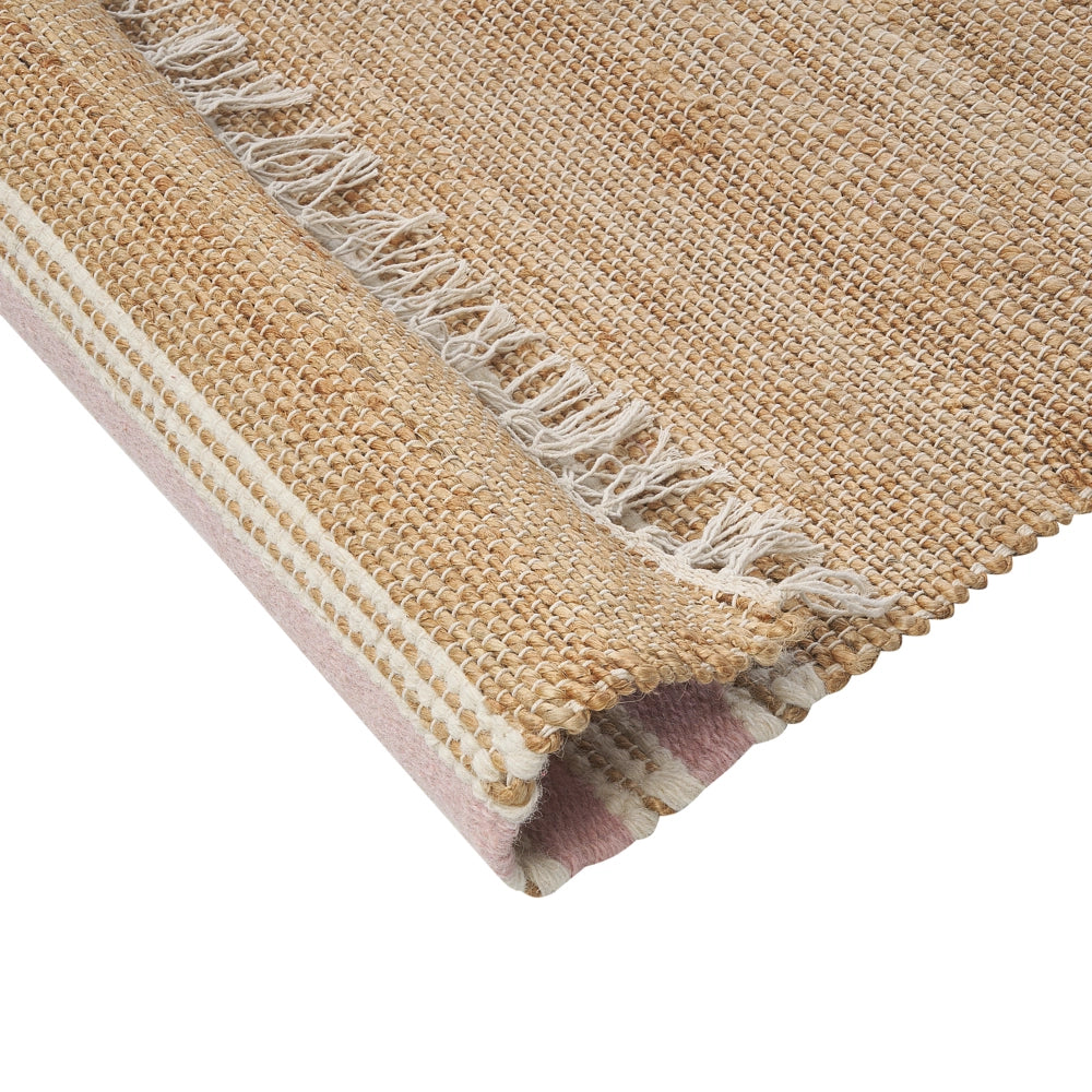 Tappeto in iuta con motivo a righe e nappe beige e rosa pastello 160 x 230 cm soggiorno camera da letto ingresso