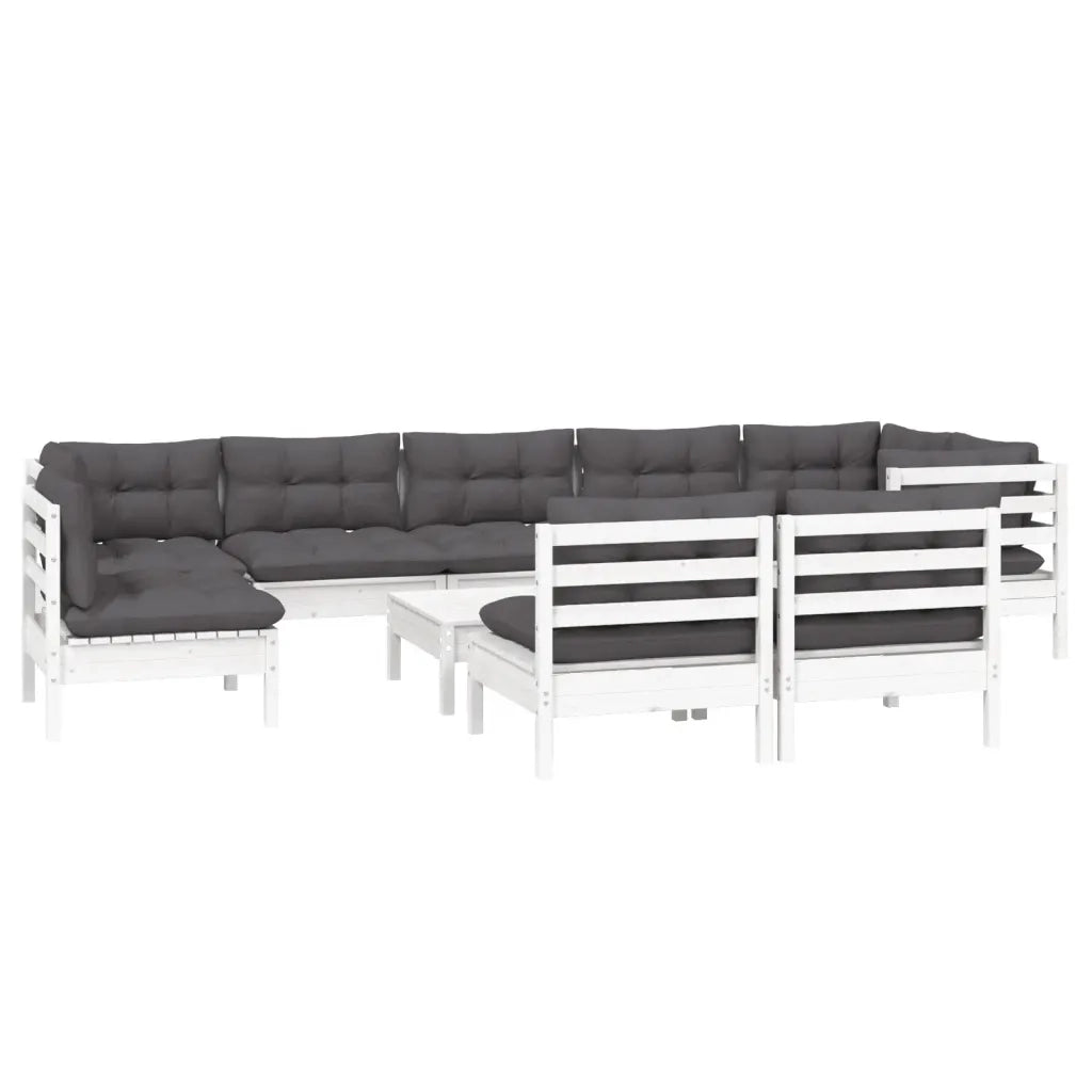 Set Divani da Giardino 10 pz con Cuscini Bianchi Legno di Pino 3096485