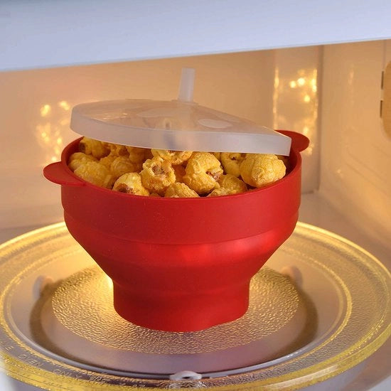 Popcorniere Opvougbile con coperchio in silicone - BPA libero, lavabile in forno a microonde, nero - Popcorniere riutilizzabile per snack salutari e serate di cinema con la famiglia (rosso)