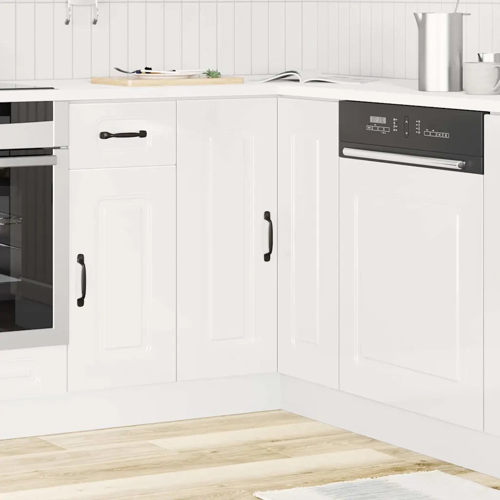 Mobile Base ad Angolo Cucina-Base ad Angolo Cucina Kalmar Bianco Lucido in Truciolato
