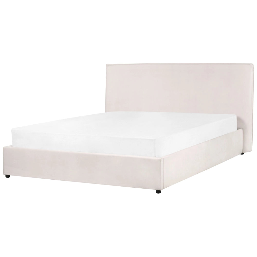 Letto con rivestimento in velluto bianco crema UE King Size 160x200cm Grande testata classica contenitore Doghe in legno