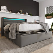 LETTO Contenitore Idraulico 160x200 cm in PU Grigio con LED