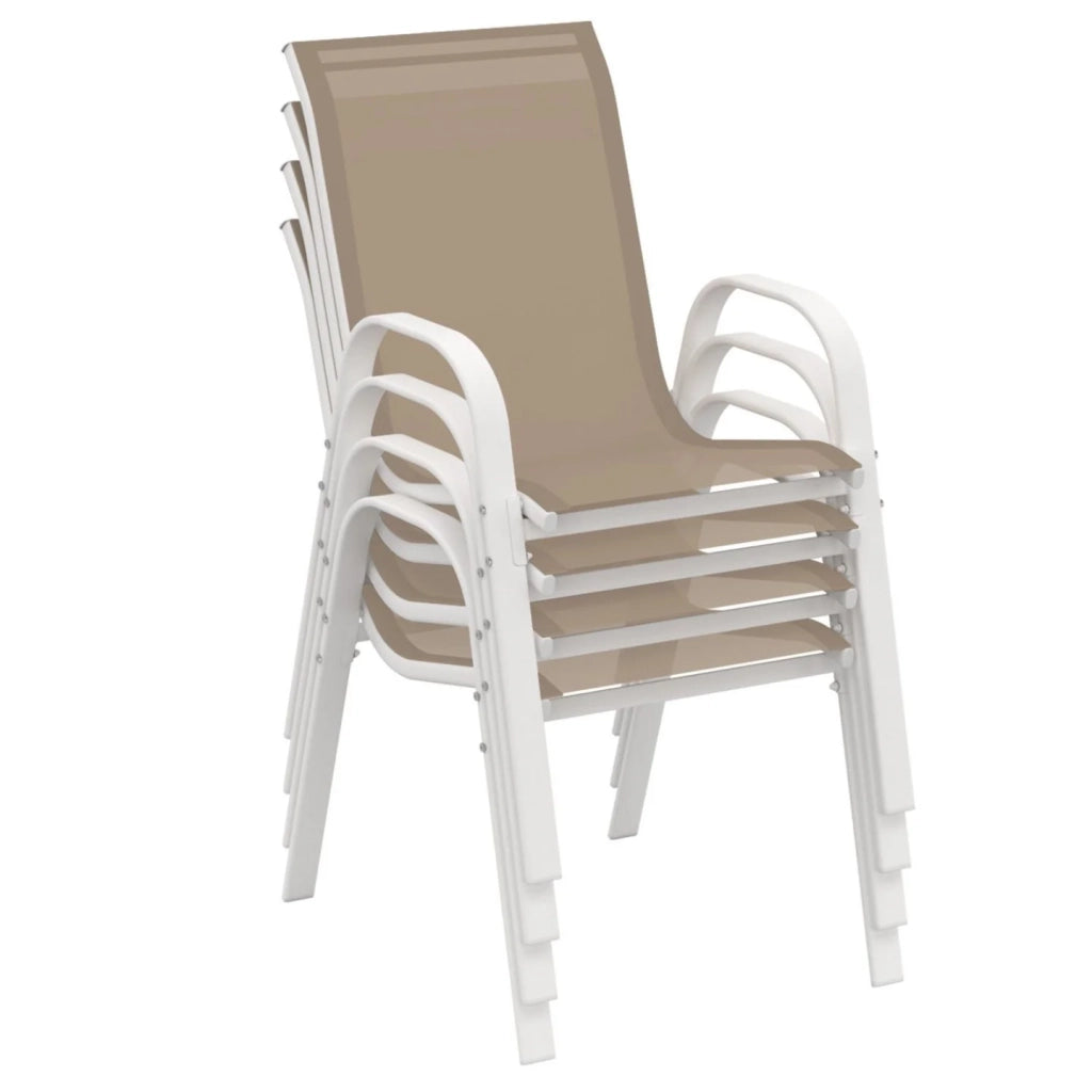 IDMarket - Set di 4 sedie da giardino impilabili LYMA in metallo e textilene, bianco e beige