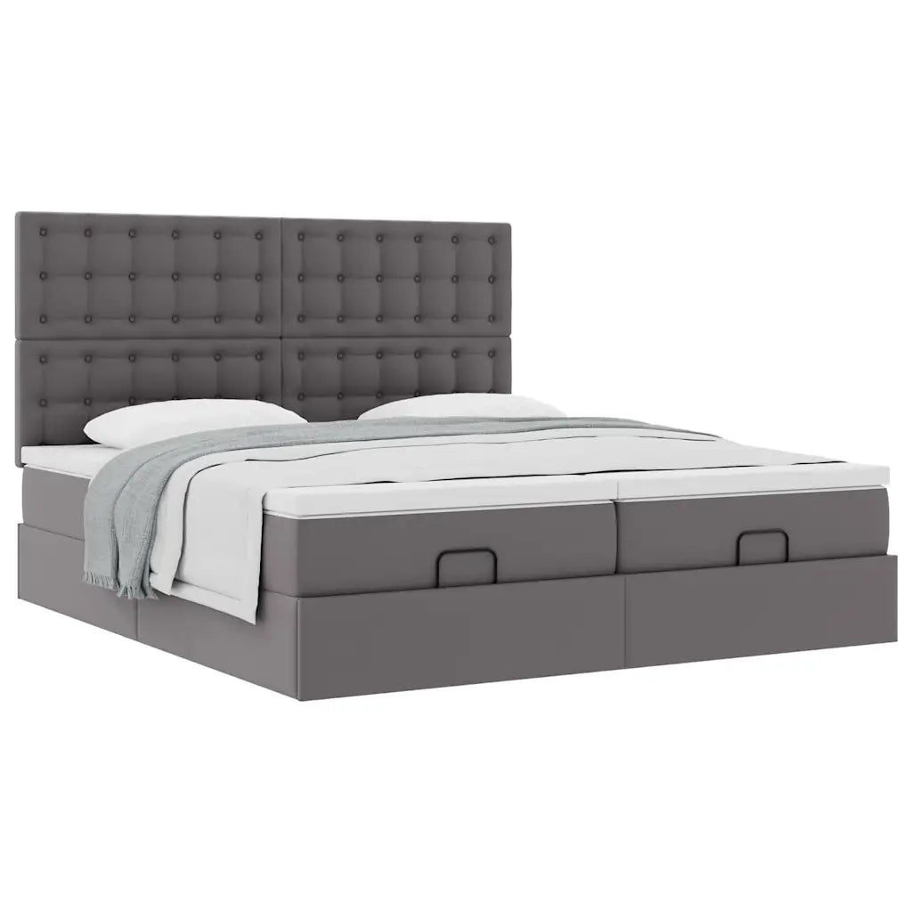 Struttura Letto Pouf con Materassi Grigio 200x200 cm Similpelle 3313662