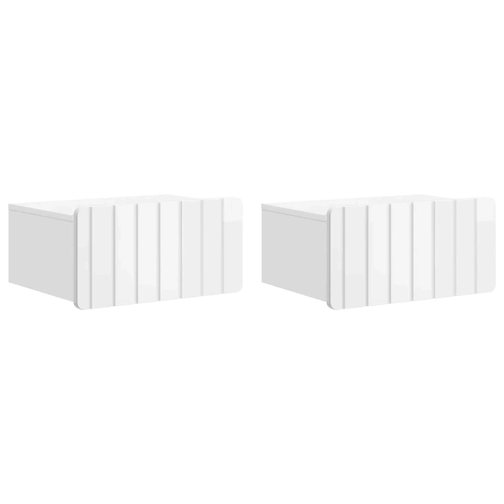 Set di 2 Comodini | Armadio da Notte | Mobiletto da notte a muro Bianco Lucido 49 x 34,5 x 24 cm