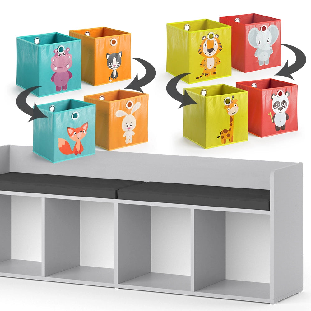 Vicco Scaffale per bambini Bianco 142.4 x 53.4 cm 4 scomparti, con cassette pieghevoli colorate