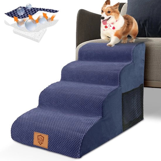 Trappola per cani 4 gradini, con superficie antiscivolo per piccoli cani, copertura removibile e impermeabile, schiuma di alta densità, trappola per divano - blu