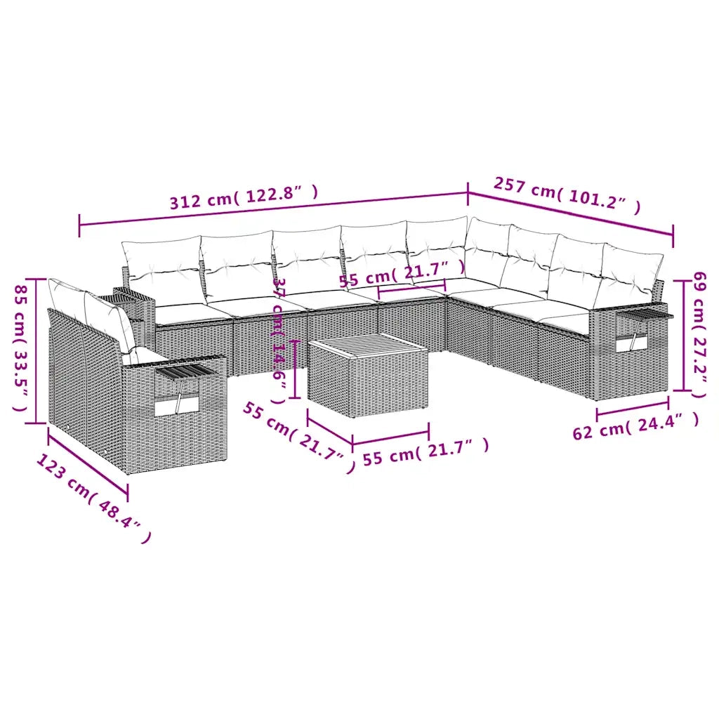 Set Divani da Giardino 11 pz con Cuscini Grigio in Polyrattan 3224640