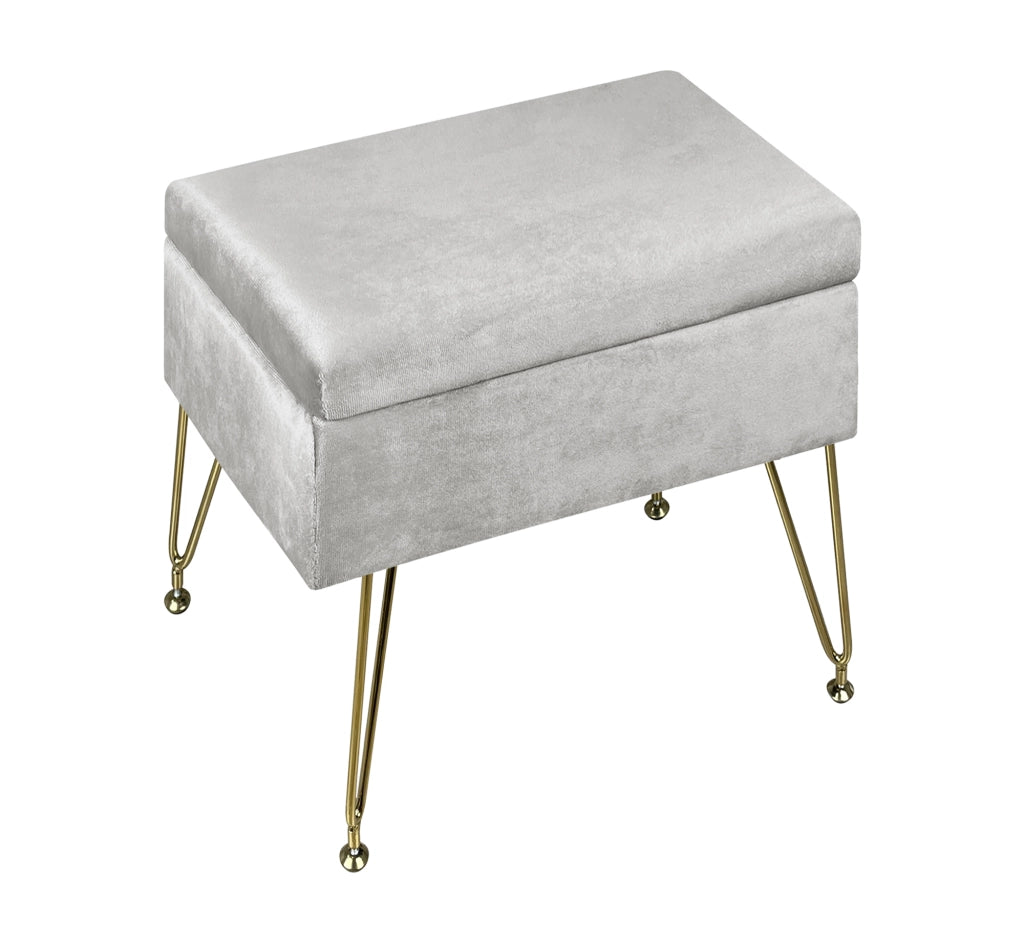 Pouf Panca Imbottita Divanetto In Velluto Contenitore PortaOggetti Panca Sgabello A Pie Di Letto Con Gambe In Metallo Dorato Cassapanca Scarpiera Ingresso Legno Massello Panchina  - Grigio chiaro
