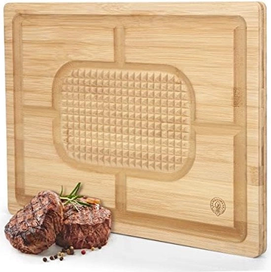 Piastra di taglio in legno con canale di succo e scanalatura antiscivolo, 39,5 x 30 x 2 cm