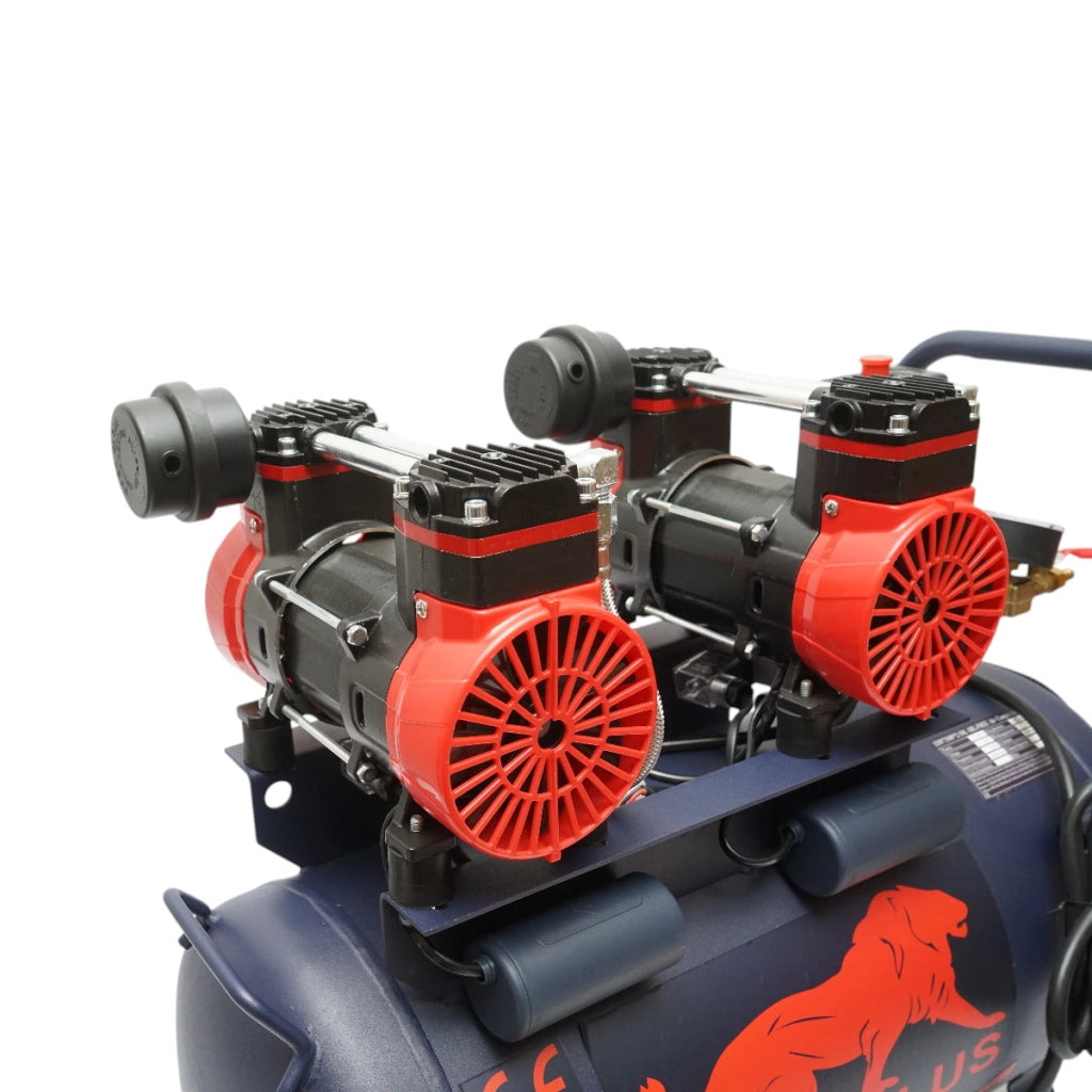 Compressore d'aria silenzioso oil-free da 50 l, 2 motori a 4 cilindri da 1,5 kW/2 CV, pressione massima 8 bar, volume d'aria aspirata 170 l/min