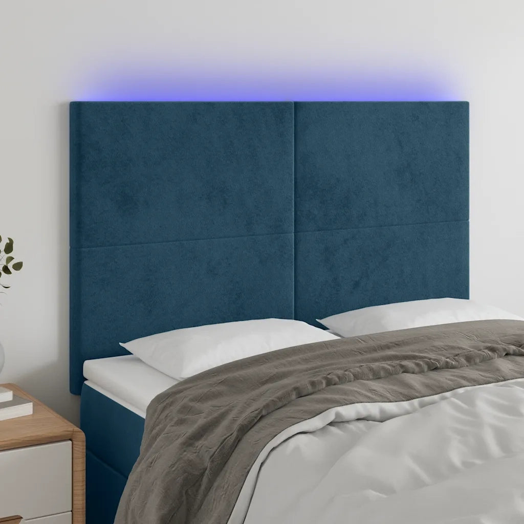 Testiera | Testata a LED Blu Scuro 144x5x118/128 cm in Velluto