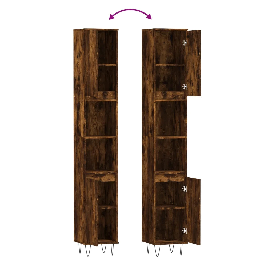 Armadietto Bagno | Armadio da bagno Rovere Fumo 30x30x190 cm in Legno Multistrato