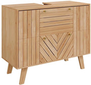 Mobile sottolavabo per bagno Lucie, Bambù, 80 x 65 cm con 2 cassetti, adatto per la conservazione salvaspazio di accessori da bagno