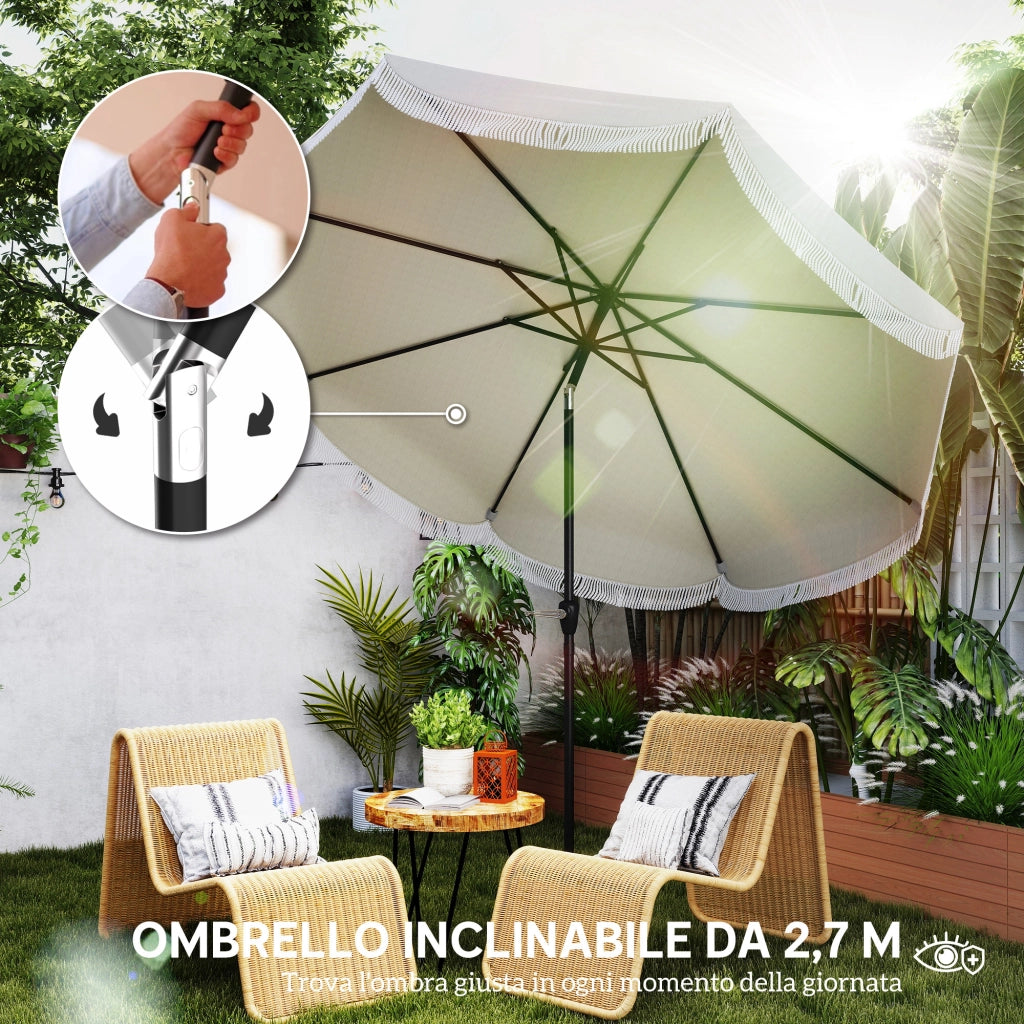 Ombrellone da Giardino Rotondo 2.7x2.4 m con Manovella, in Metallo e Poliestere, Grigio Chiaro