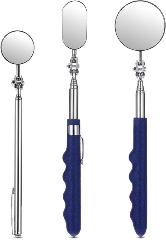 Set di specchietti di ispezione telescopici - 360 gradi girevoli - Strumento di prelievo - Specchietto di ispezione - Manico telescopico - 3 pezzi.