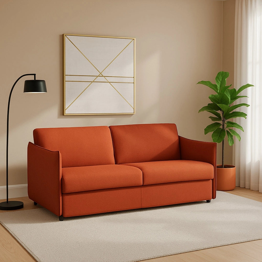 Monleale, Divano Fisso 2 Posti Sfoderabile Made in Italy, 160x95x90h cm Arancione