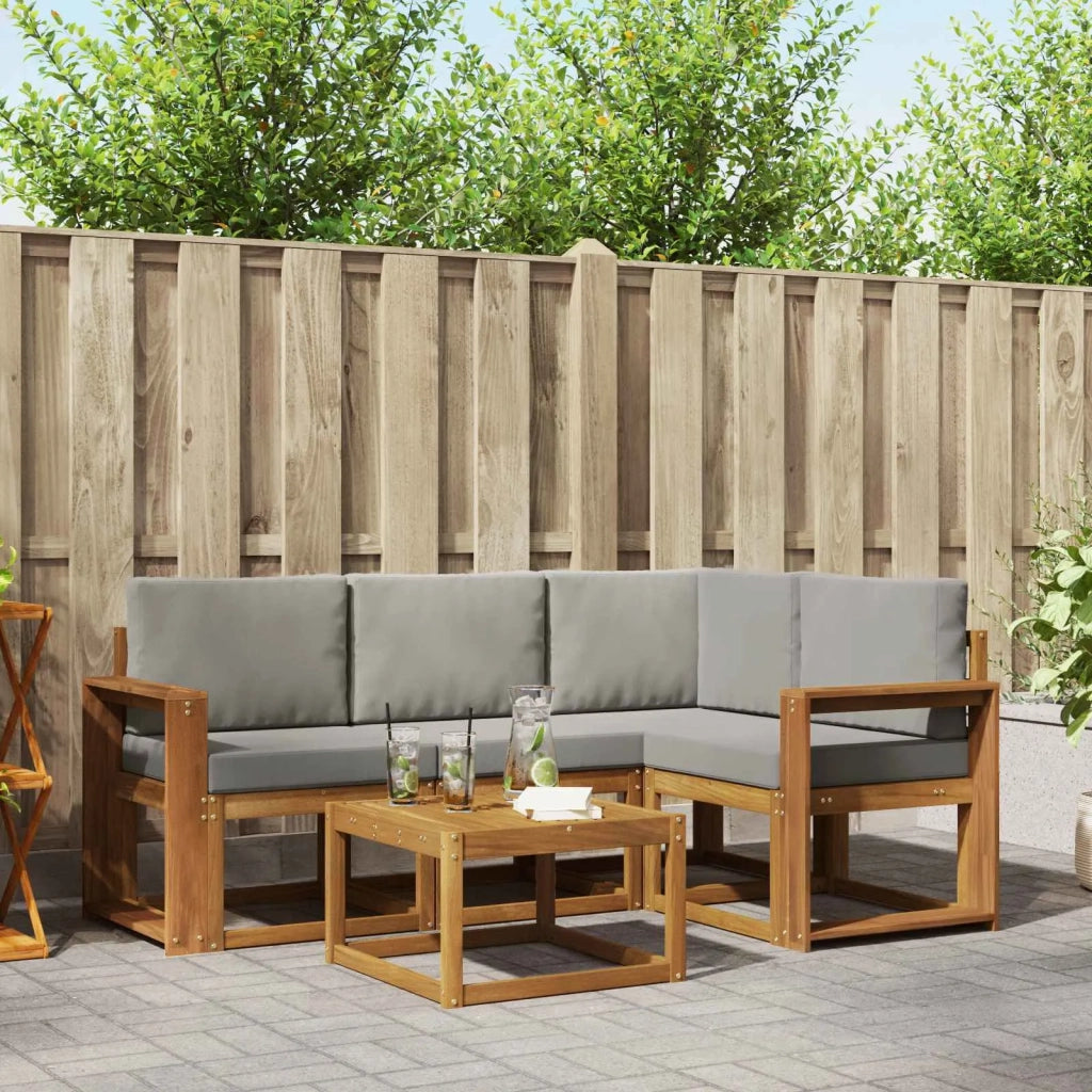 Set di divani da esterno 5 pcs Grigio Naturale e Chiaro
