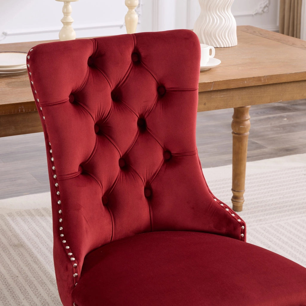 Sedie da Pranzo in Velluto Imbottite con Gambe in Legno ¨C MINIMAL ¨C Set 2 Pezzi, Bordeaux