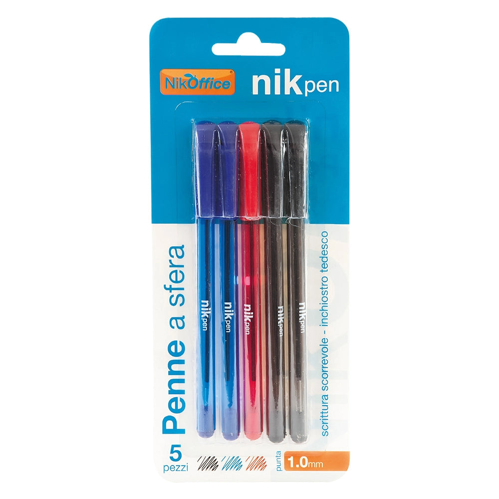 PENNA A SFERA c/tappo - 5 pezzi- 12 blister  - BricoGo
