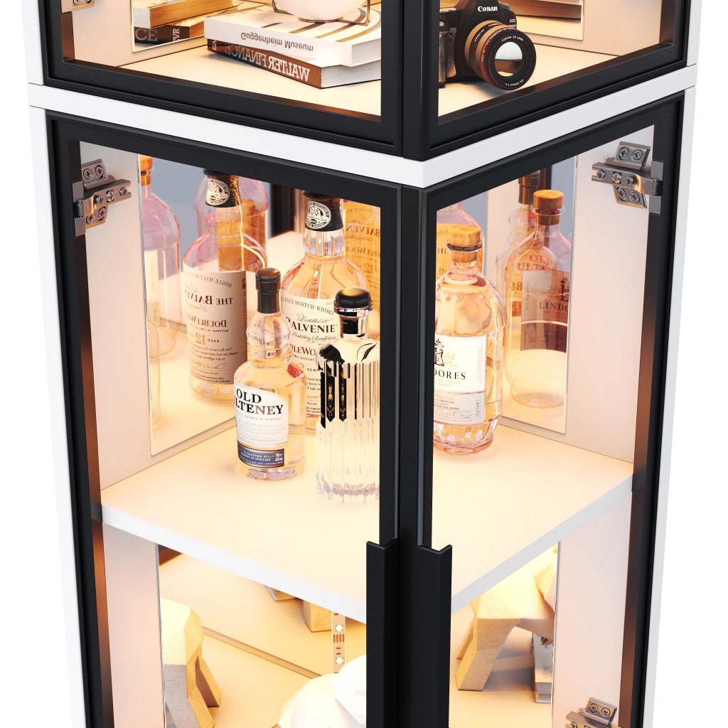 Vetrina con vetro temperato; schienale a specchio e LED multicolore; bianca 44 × 42 × 164 cm