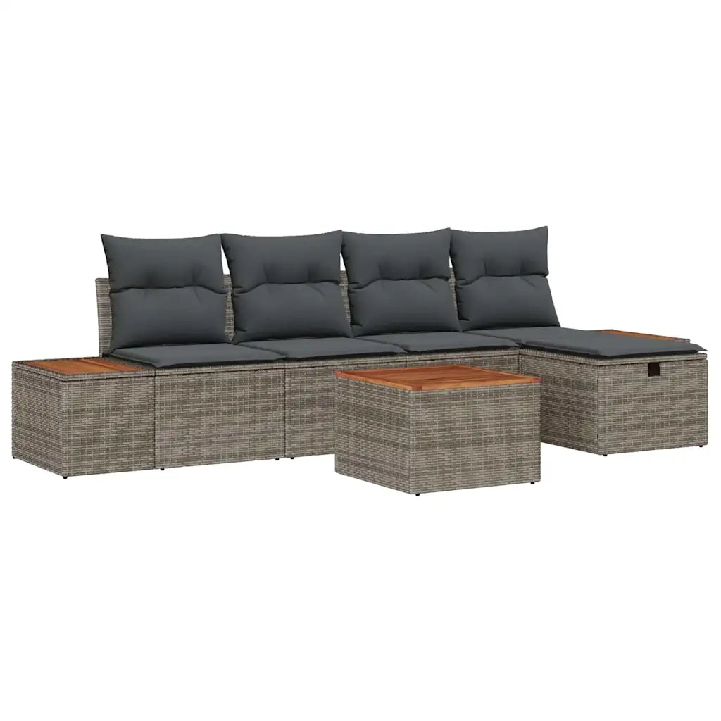 Set Divano da Giardino con cuscino 6 pcs Grigio Poly Rattan