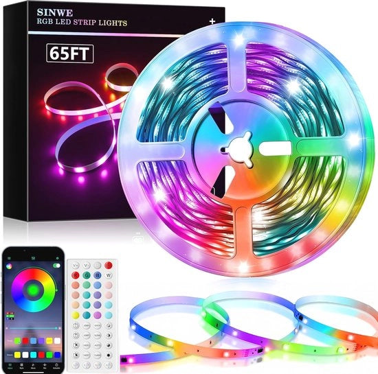 Ledstrip RGB 20m con Comando Remoto e Sincronizzazione Musicale - Catenaria Illuminata Regolabile per Feste in Casa