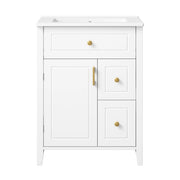 Mobile bagno con lavabo in ceramica; 2 cassetti; 1 anta e ripiano laterale; chiusura soft-close; bianco; 61×47×87 cm