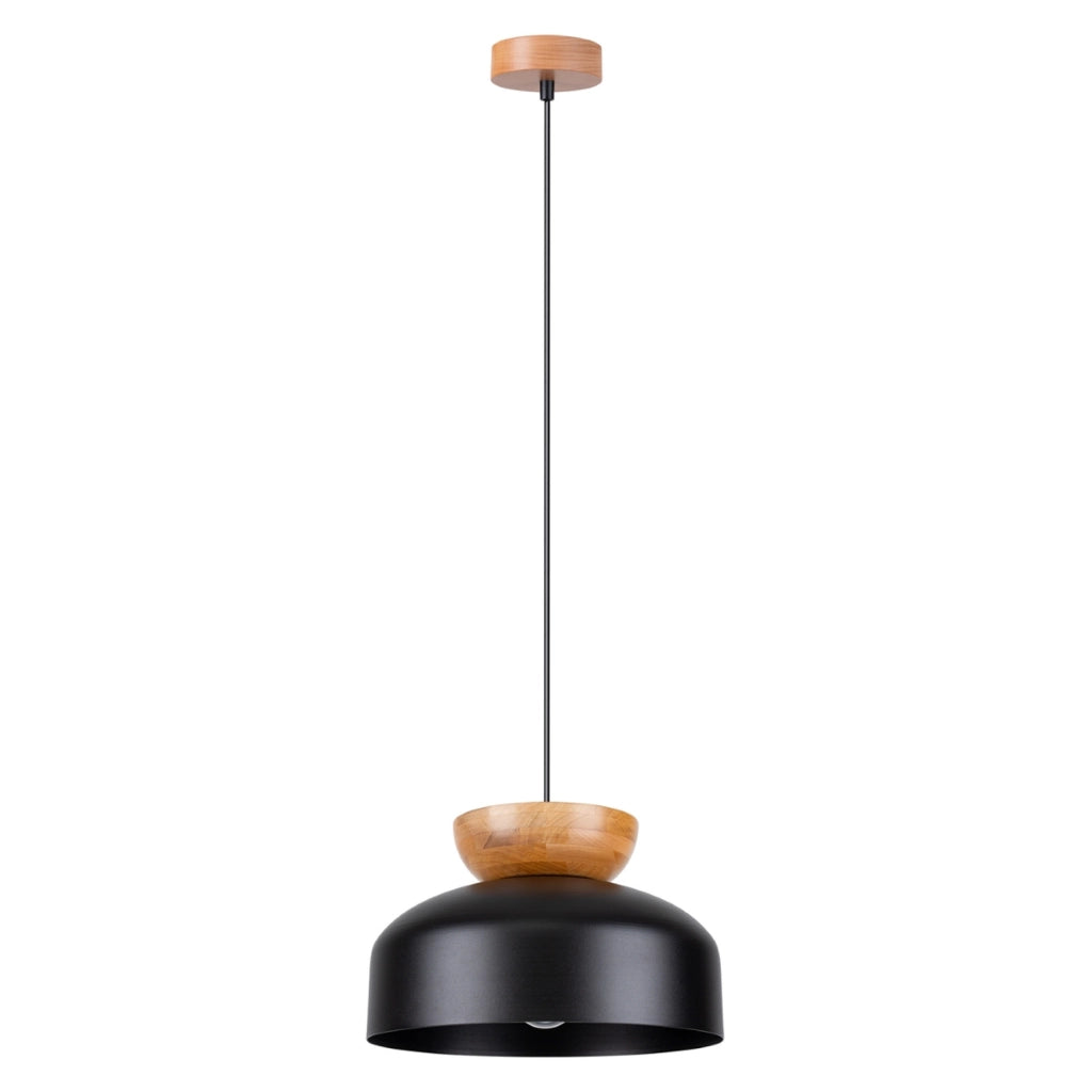Lampada sospensione nera legno ELODEA E27 15W Pure Lume