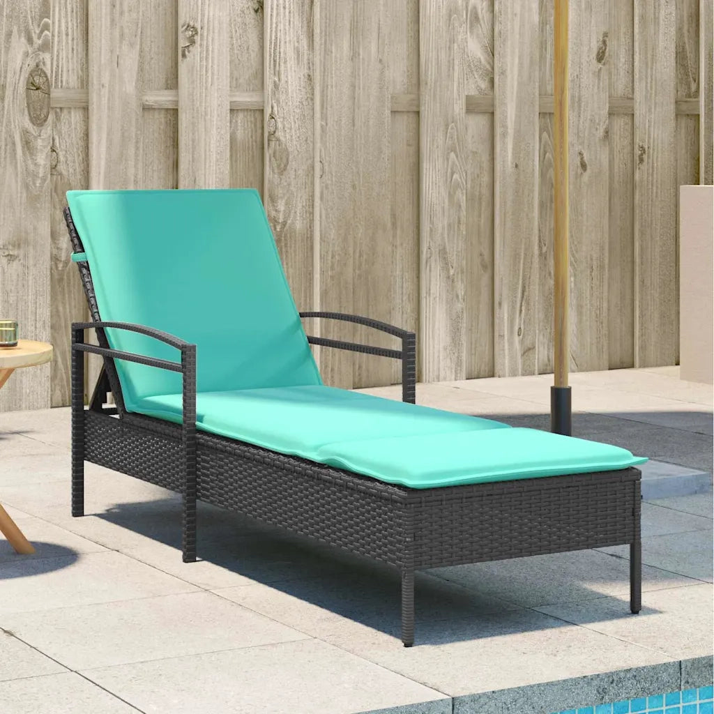 Lettino da Lettino sole | Sdraio da giardino | Lettino da sole con cuscino Nero 63 x 200 x 81 cm polyrattan